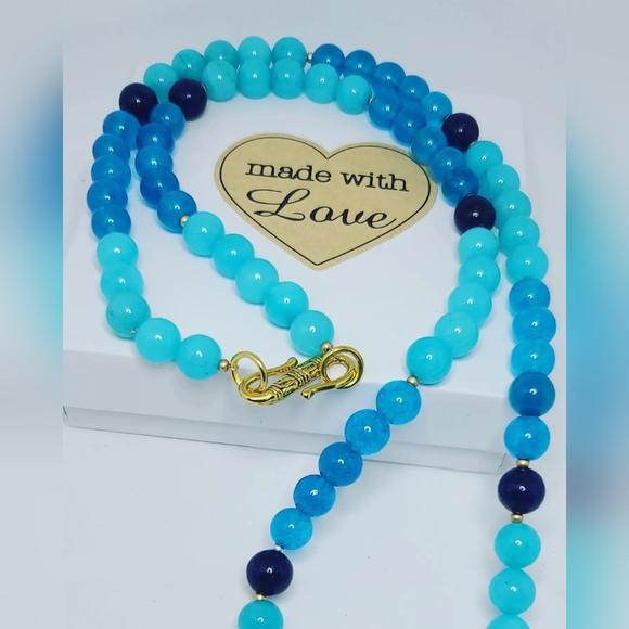 Aquamarine Quartz, Blue Chalcedony charm Sweater Necklace 💙 - Picture 5 of 5